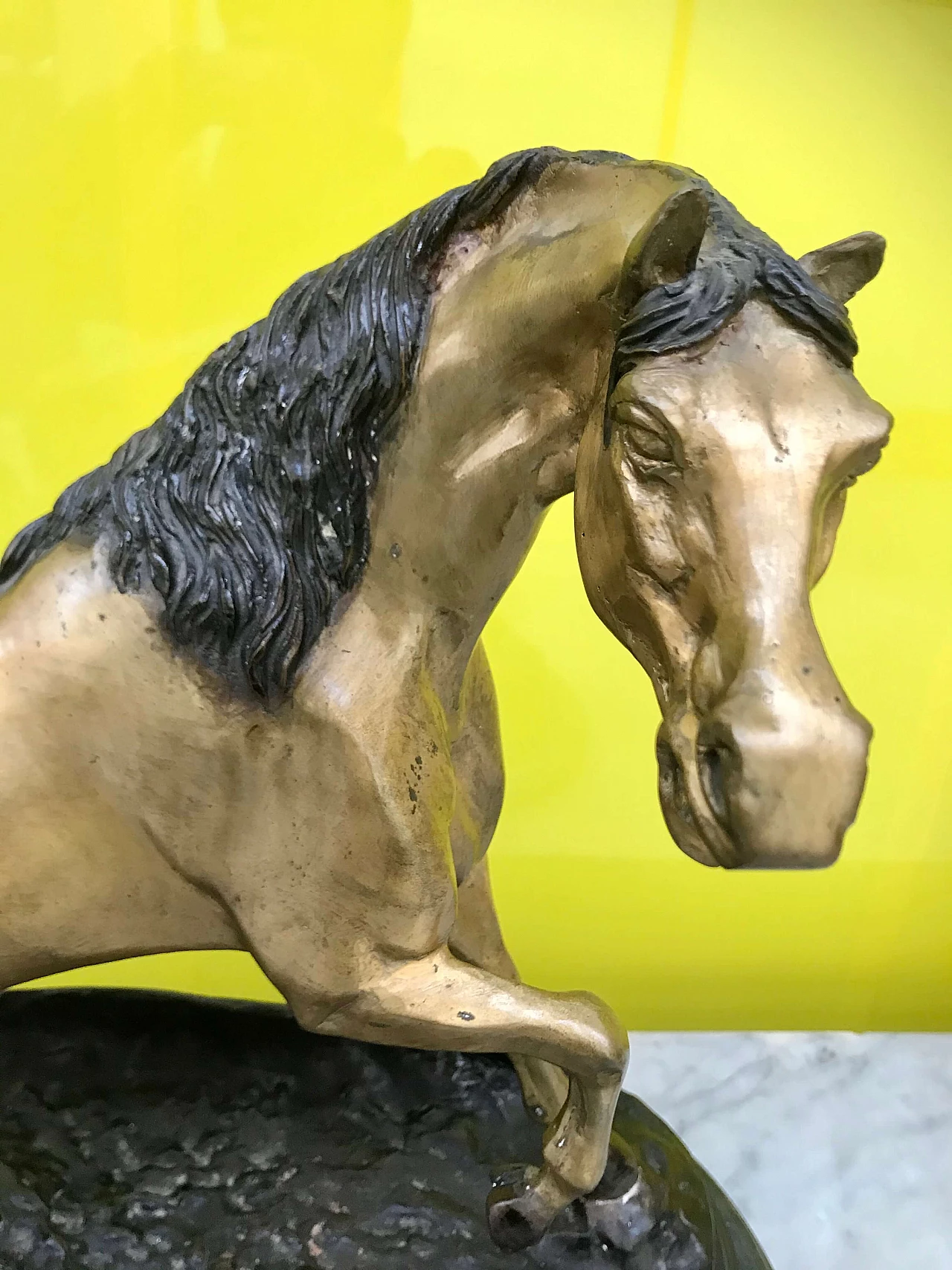 P.J.Mêne, scultura in bronzo dorato e brunito di “Cavallo” con base marmo nero, originale '800 1177735