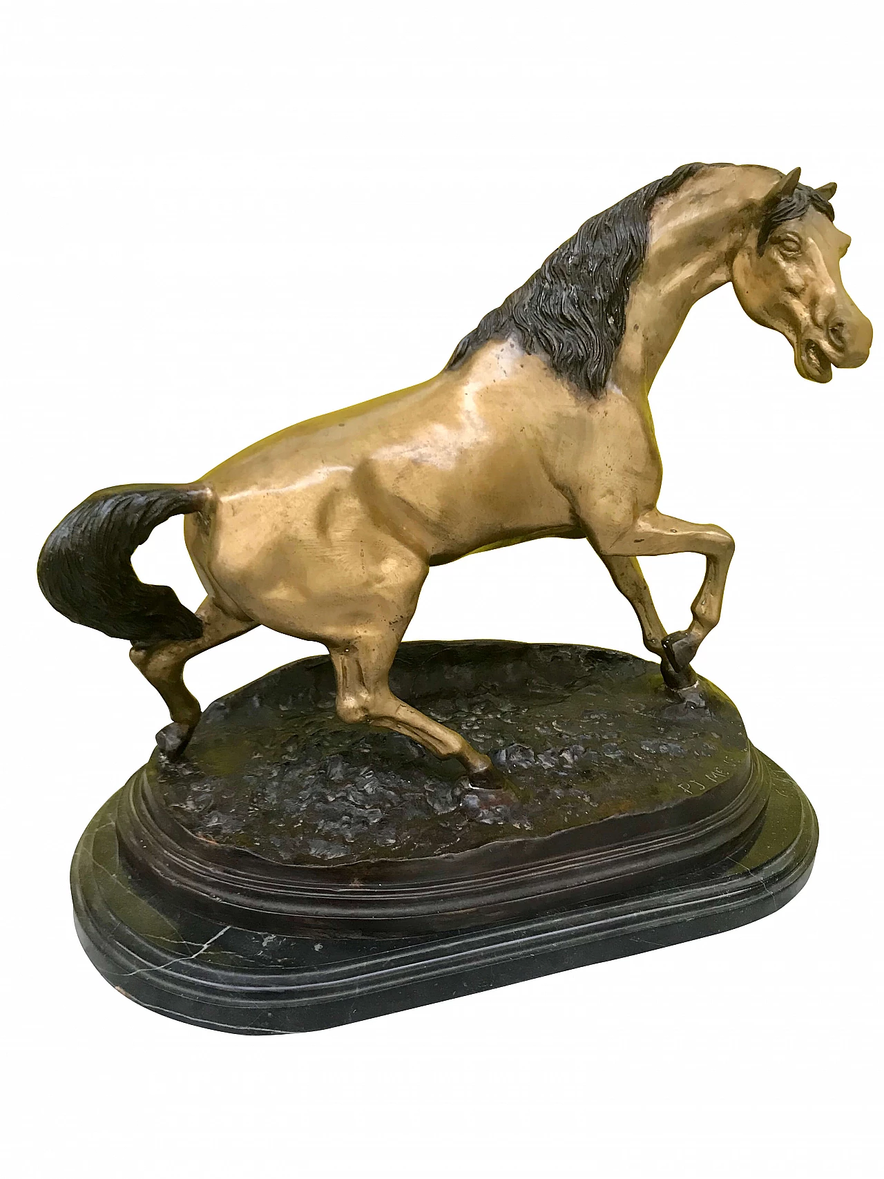 P.J.Mêne, scultura in bronzo dorato e brunito di “Cavallo” con base marmo nero, originale '800 1178221