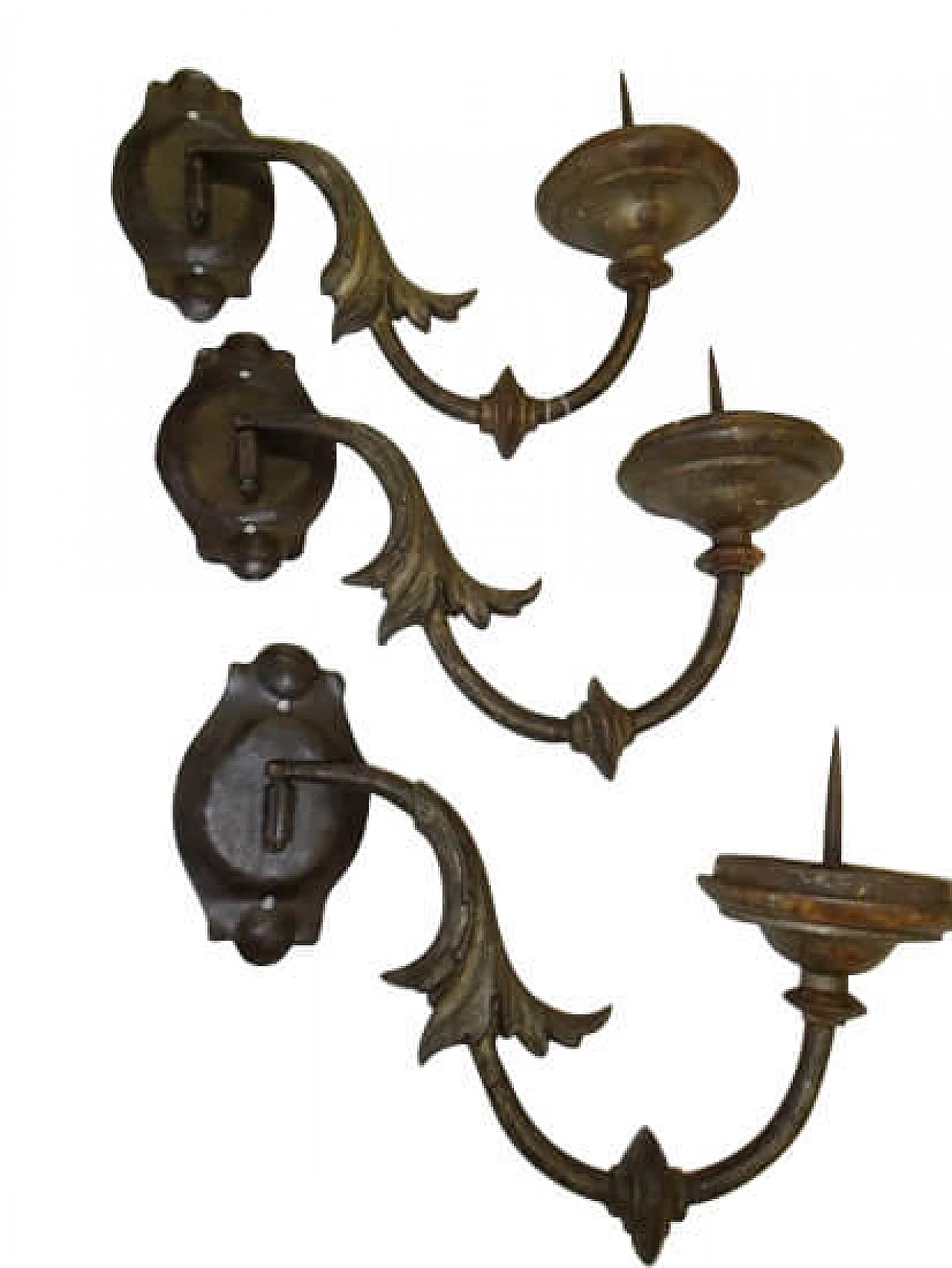 3 movable iron wall sconces, cast lead decoration 1089048