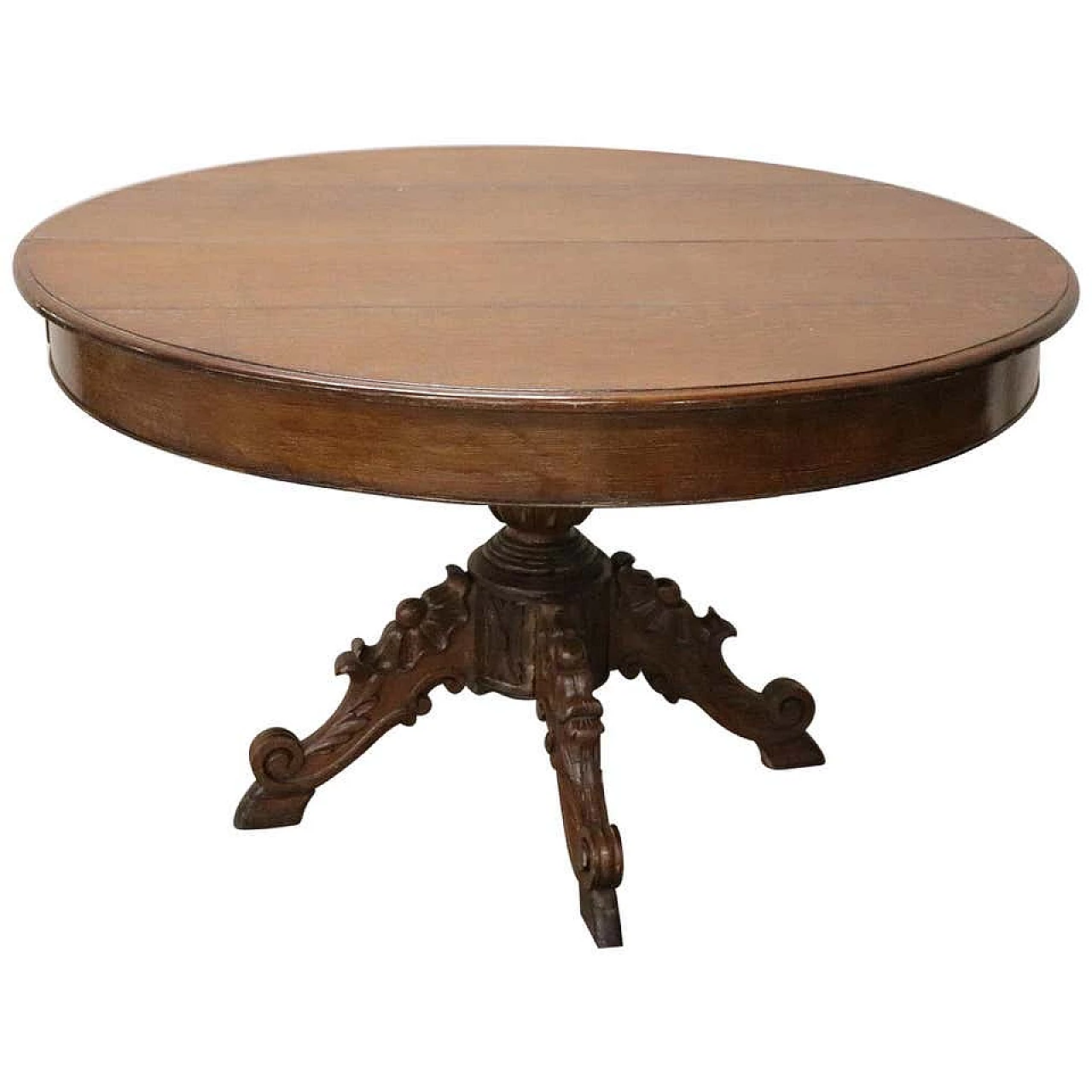 Antique extensible solid oak dining table, XIX century 1096287