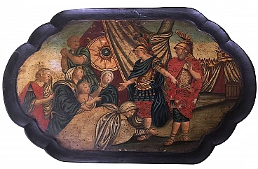 Antique tray with mythological subject painted in oil, possibly England, 18th century