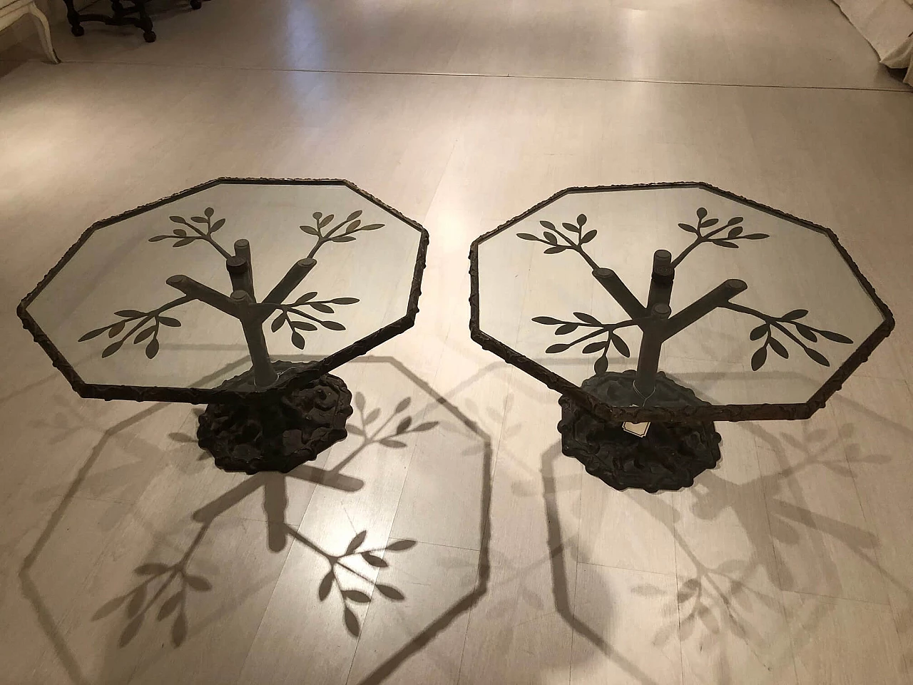 Pair of bronze coffee tables with glass top 1109774