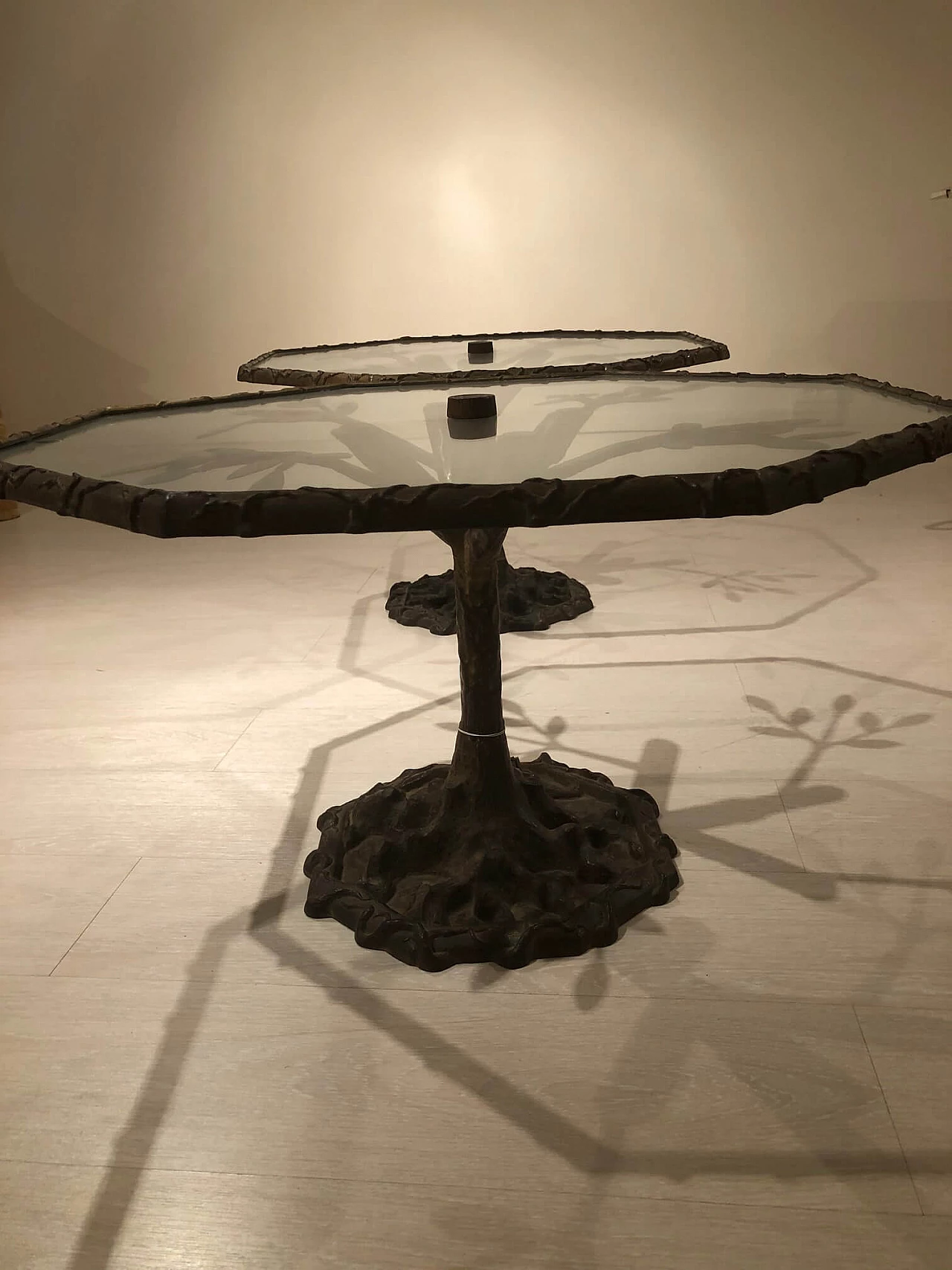 Pair of bronze coffee tables with glass top 1109776