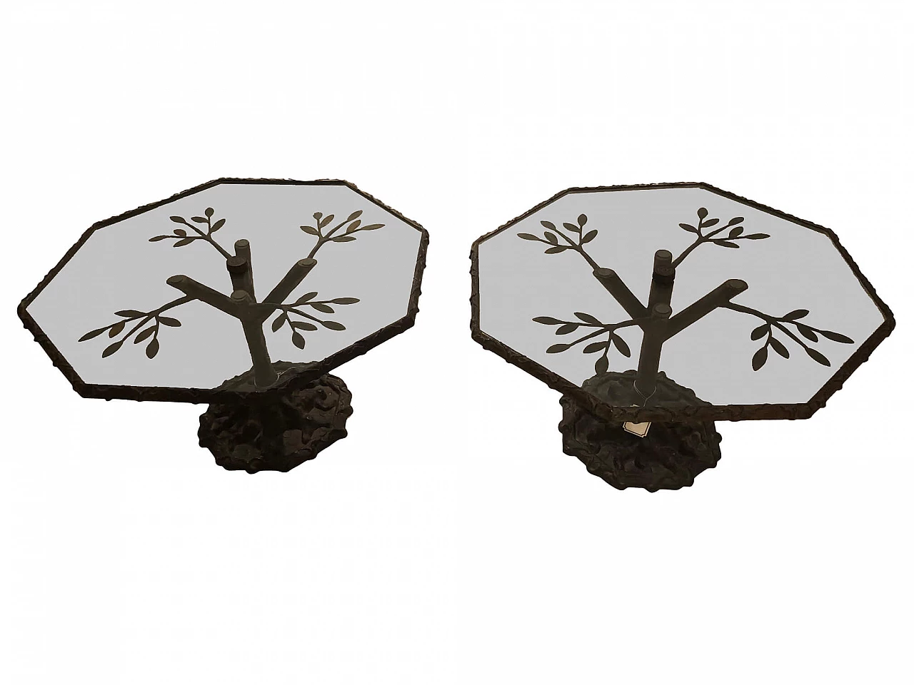 Pair of bronze coffee tables with glass top 1111129