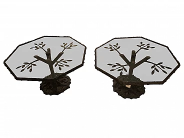 Pair of bronze coffee tables with glass top