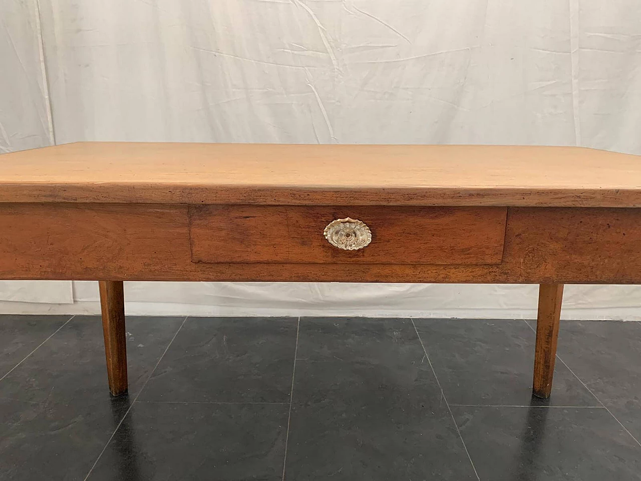 Cherry wood kitchen table, with drawer with glass handle, 1950s 1123366