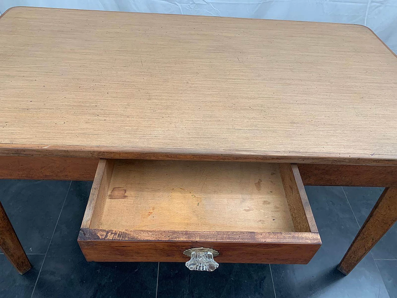 Cherry wood kitchen table, with drawer with glass handle, 1950s 1123367