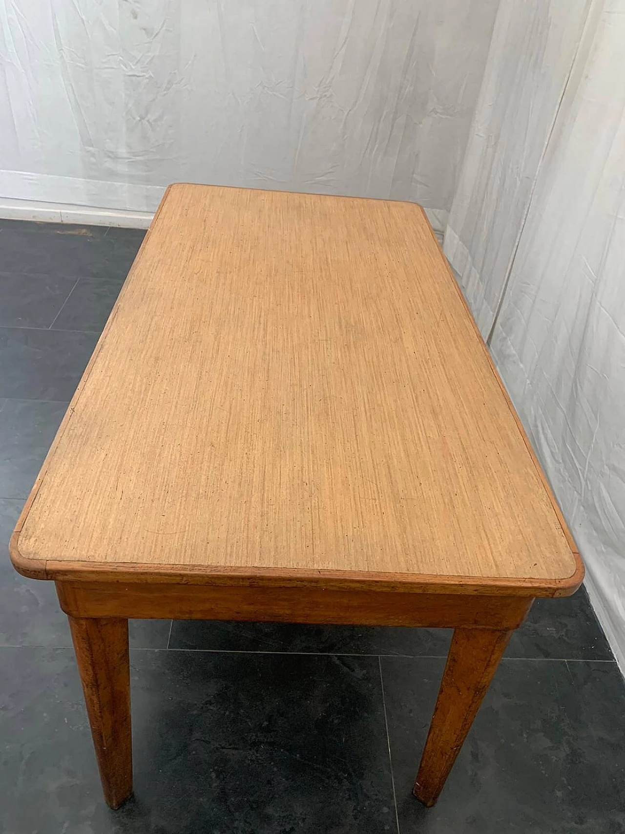 Cherry wood kitchen table, with drawer with glass handle, 1950s 1123370