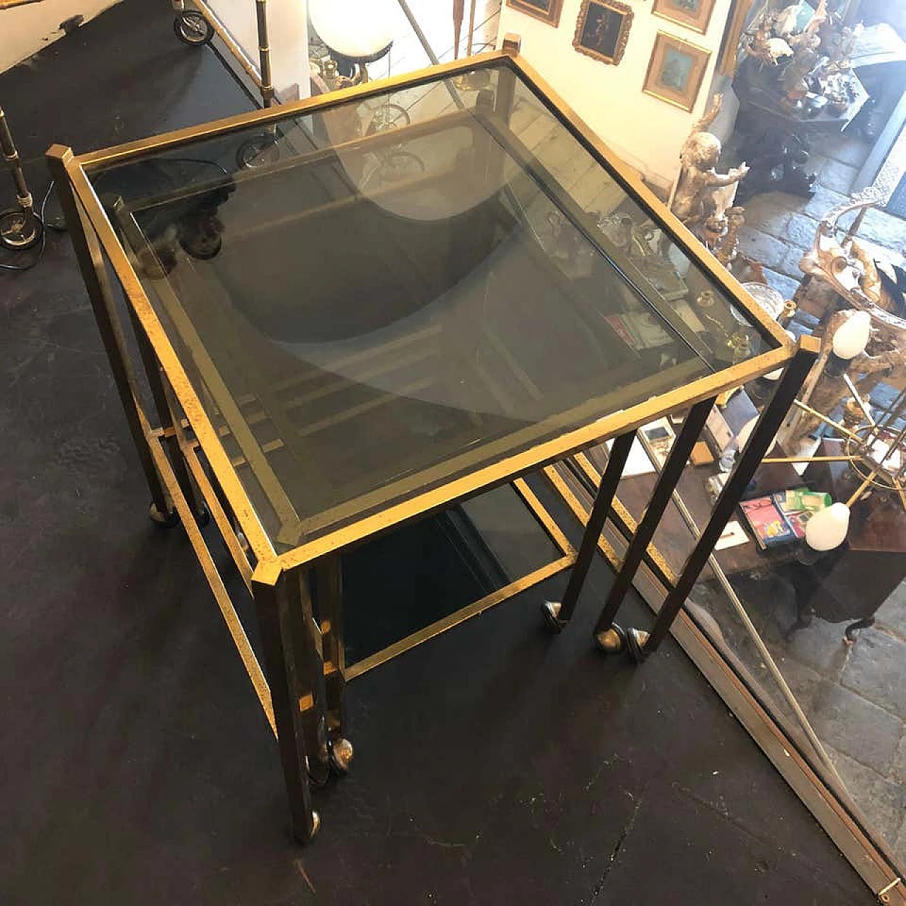 Set of 3 nesting tables in brass and smoked glass, 60s 1141751