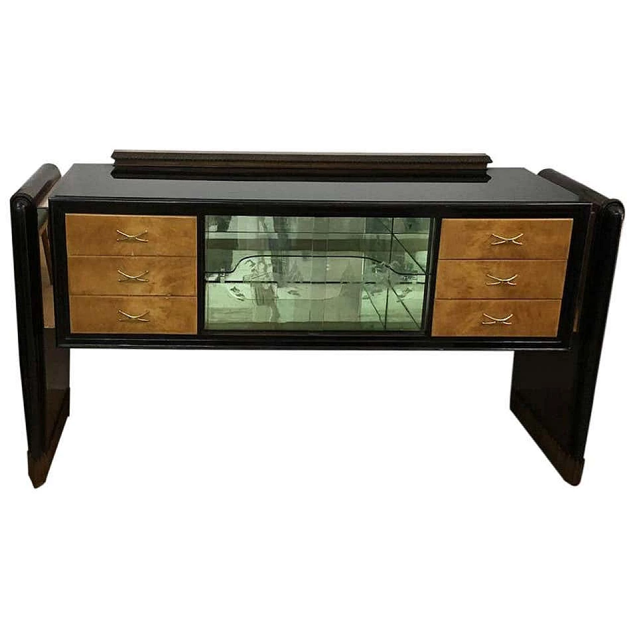 Italian sideboard in Art Deco wood and pink mirror, 1930s 1142572