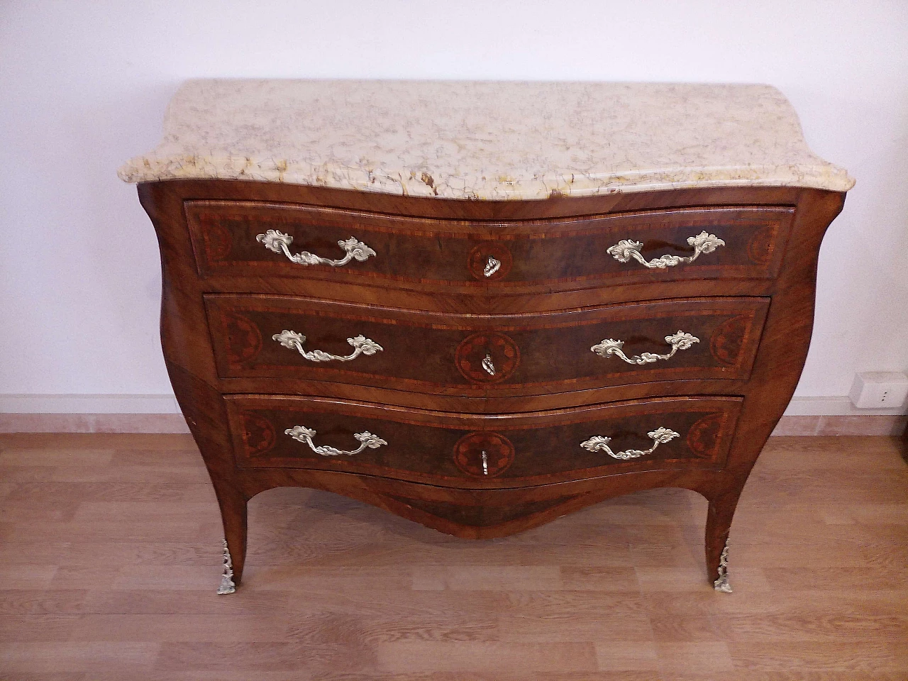 Louis XV style wooden chest of drawers with marble top, 1920s 1142874