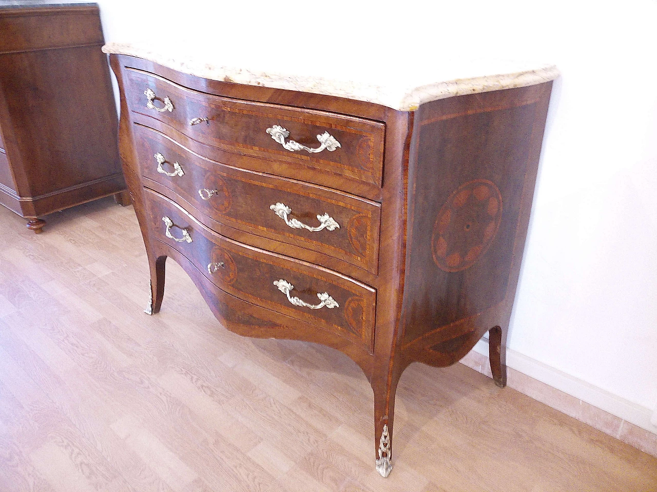 Louis XV style wooden chest of drawers with marble top, 1920s 1142876