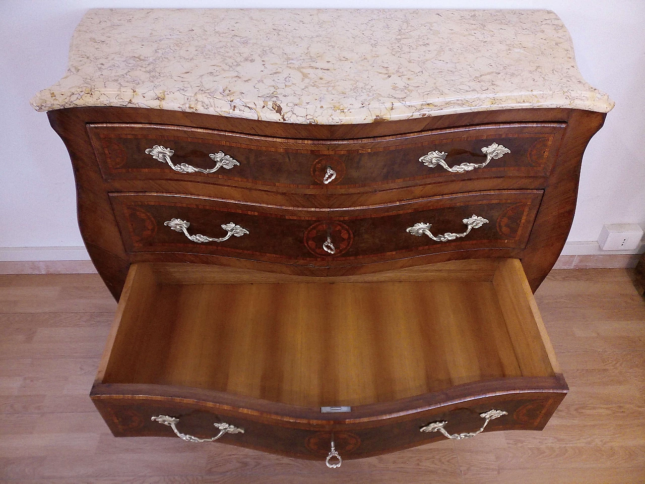 Louis XV style wooden chest of drawers with marble top, 1920s 1142881