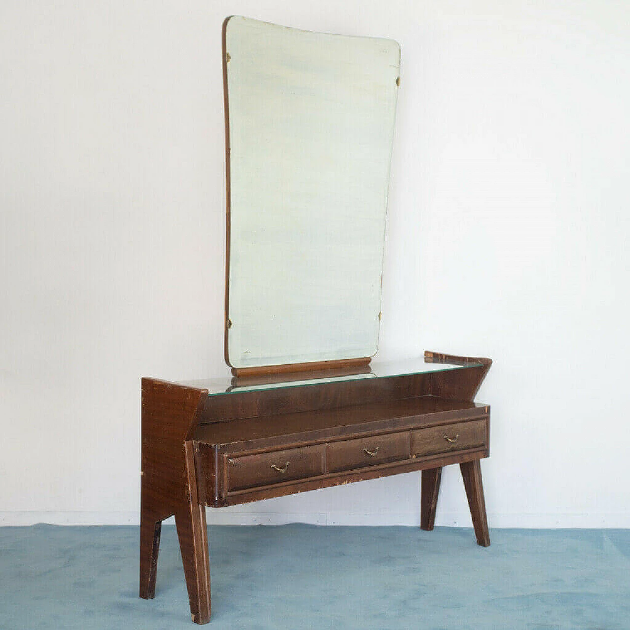 Wooden console table with mirror Dassi style, 50s 1143569