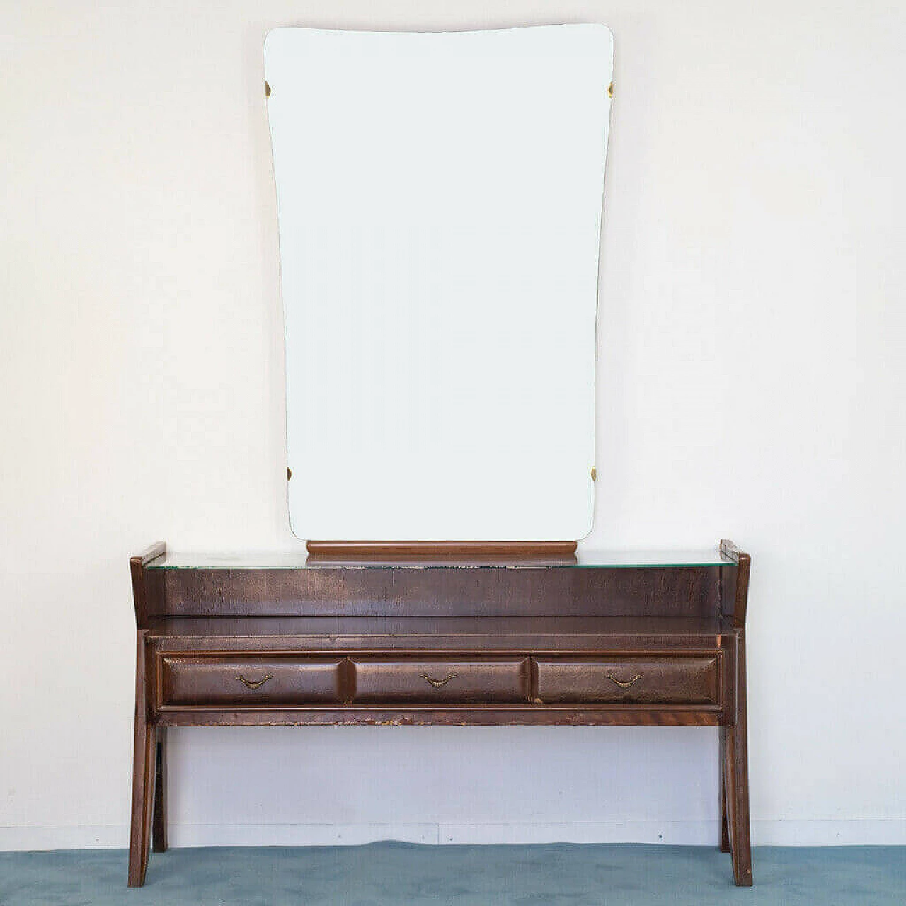 Wooden console table with mirror Dassi style, 50s 1143574