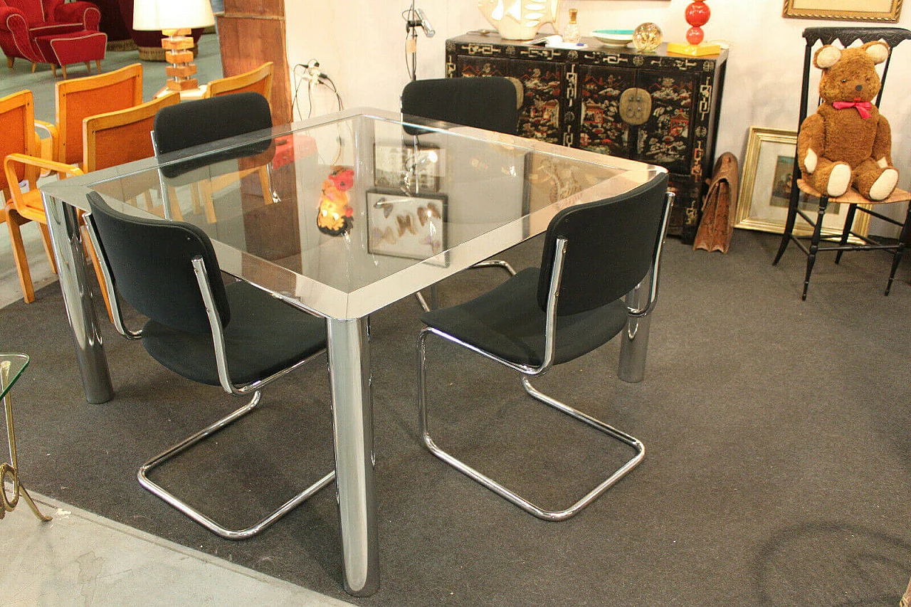 Table and 4 chairs in chromed metal by Cinova, 70s 1186110