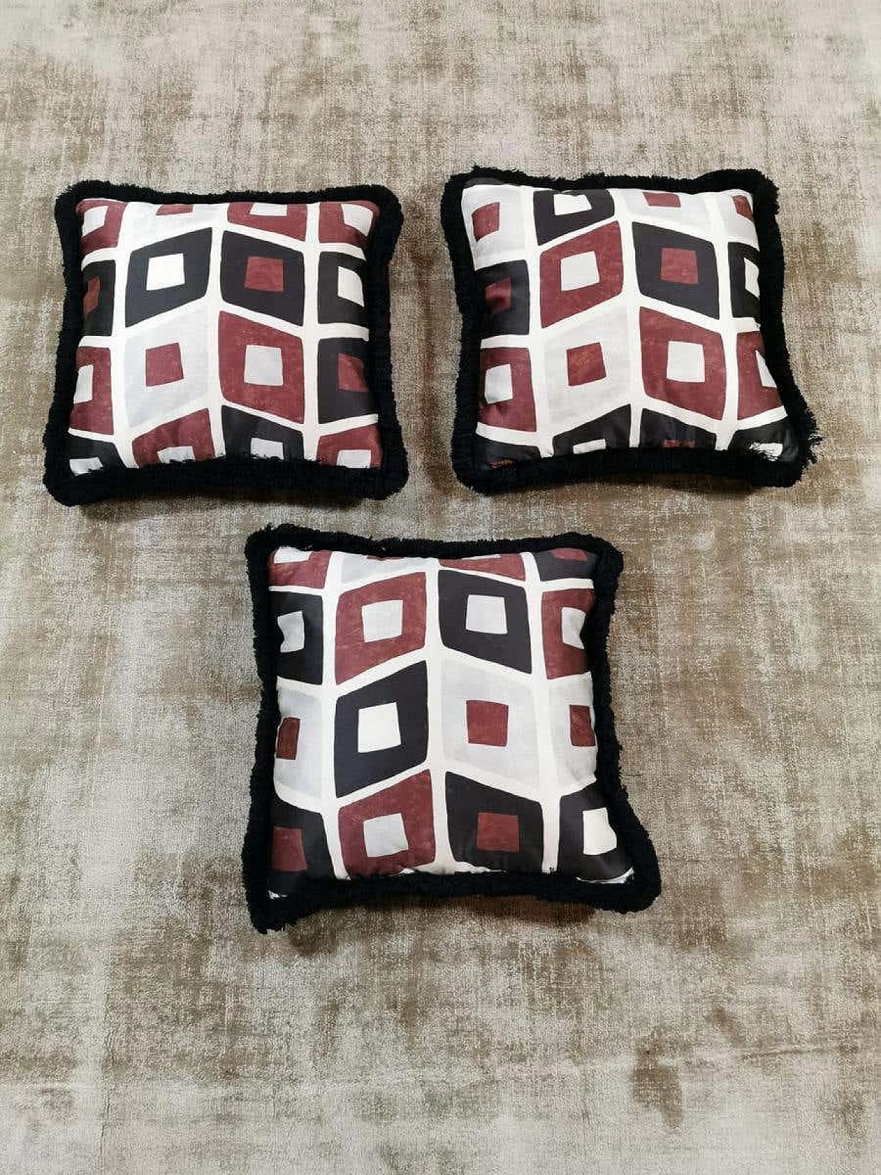 3 handmade pillows in Dedar satin fabric and velvet, 60s 1186592