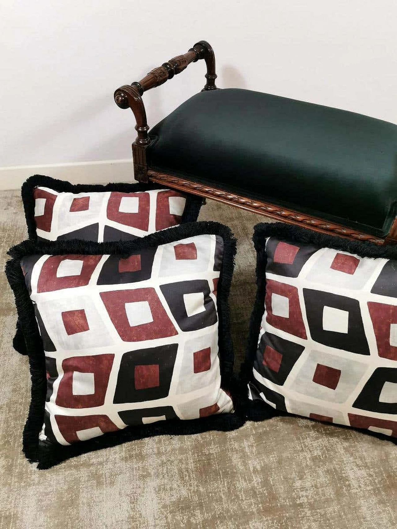 3 handmade pillows in Dedar satin fabric and velvet, 60s 1186596