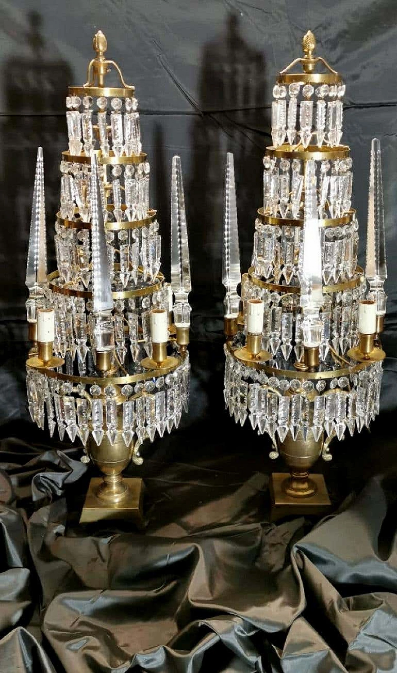 Pair of Louis XVI style girandoles in crystal and bronze, 19th century 1187219