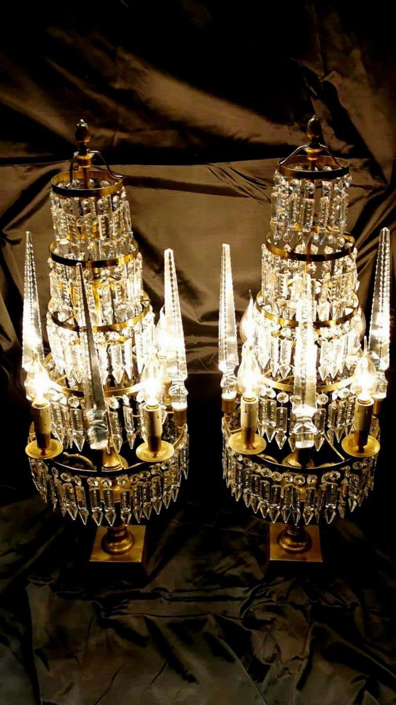 Pair of Louis XVI style girandoles in crystal and bronze, 19th century 1187234