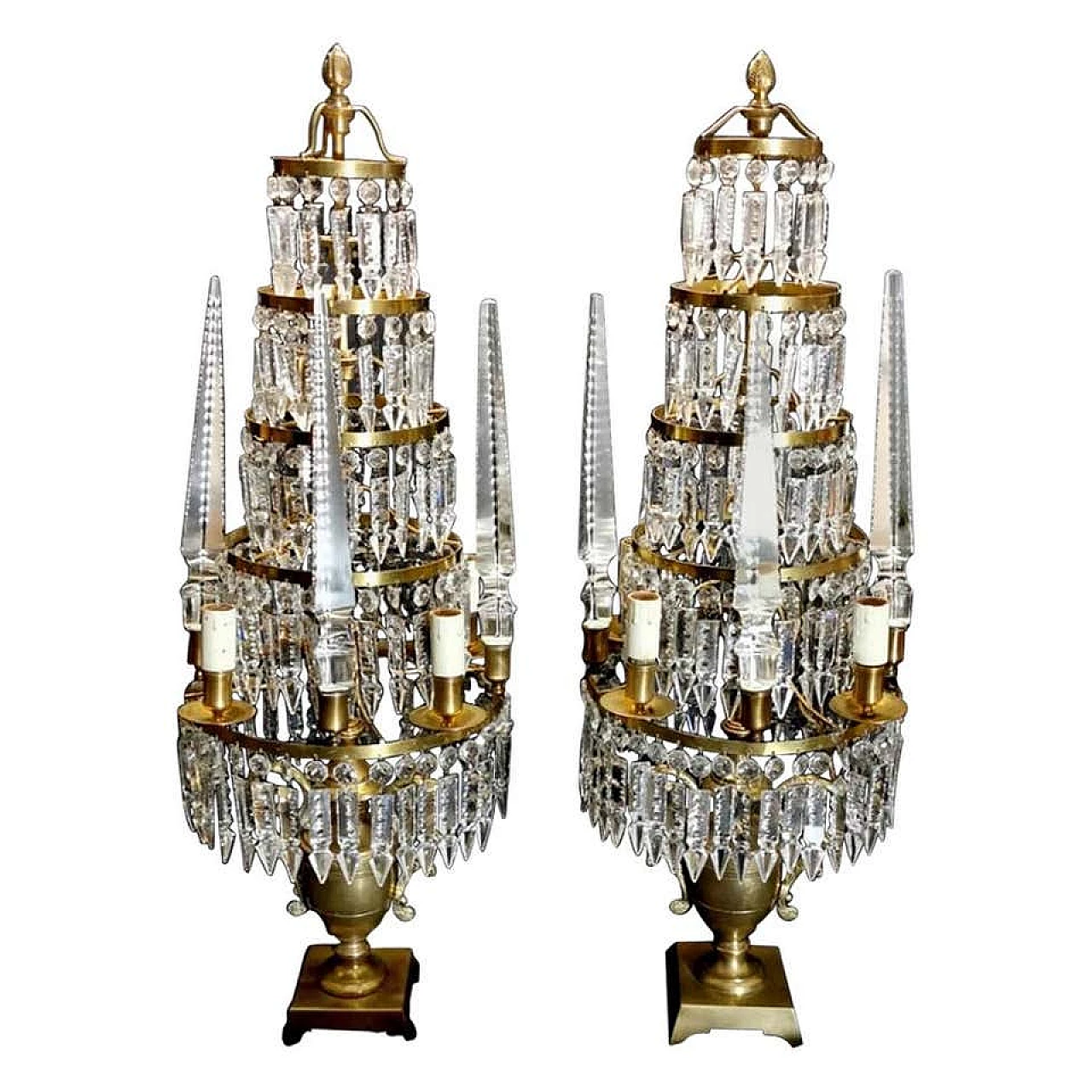 Pair of Louis XVI style girandoles in crystal and bronze, 19th century 1187238