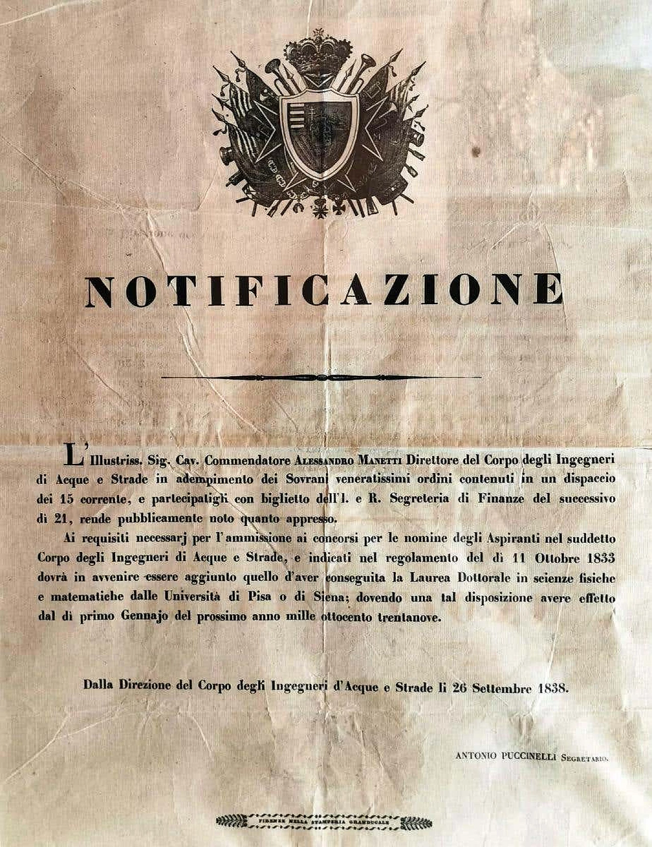 Document of the Grand Duchy of Tuscany Leopold II, 1838 1187681