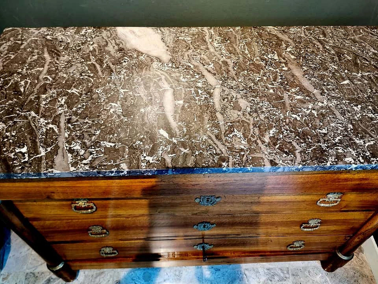 Late Empire chest of drawers in walnut with bronze handles, 19th century 1187708