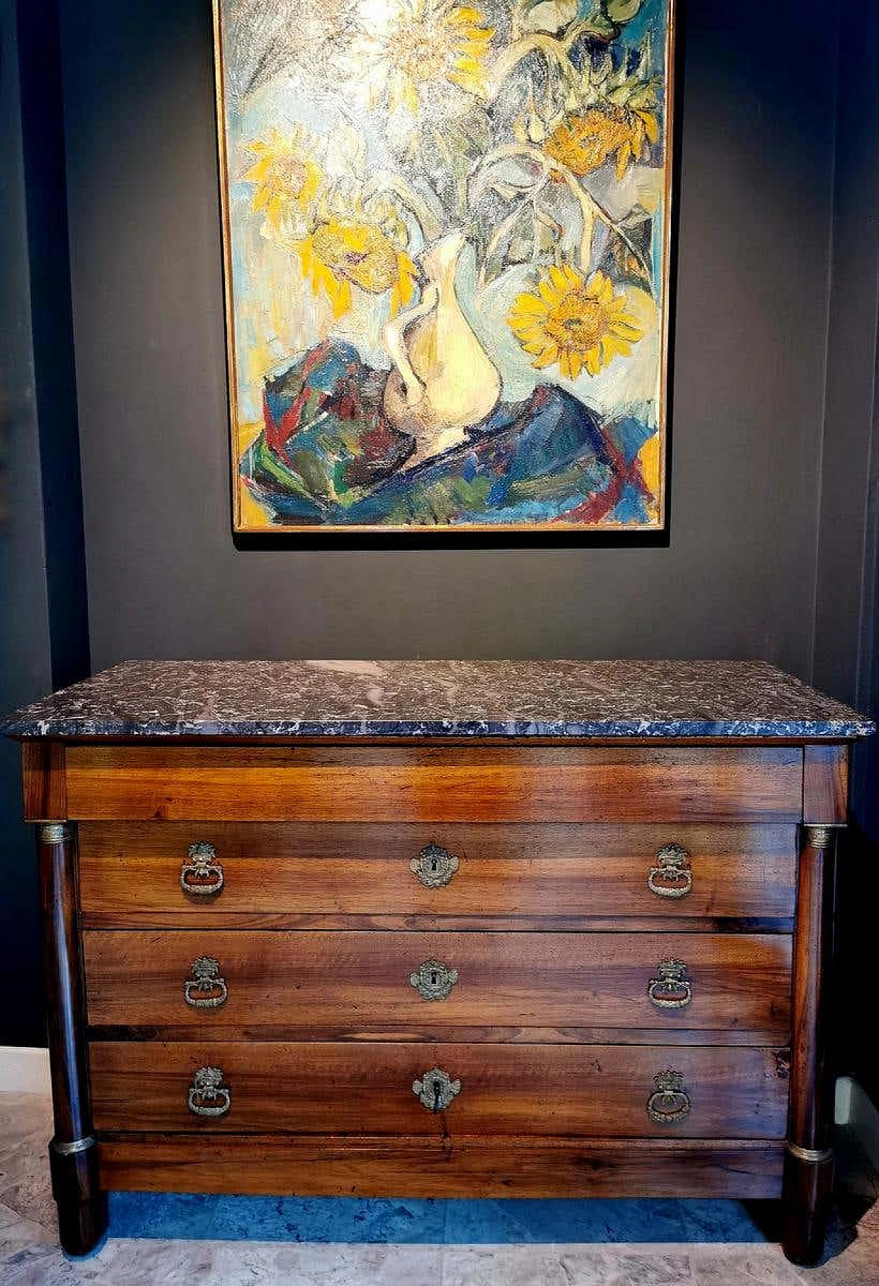 Late Empire chest of drawers in walnut with bronze handles, 19th century 1187717