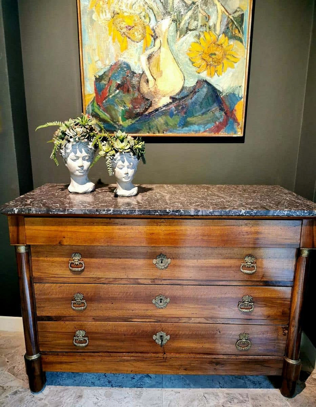 Late Empire chest of drawers in walnut with bronze handles, 19th century 1187719