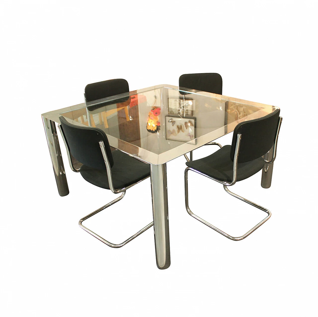 Table and 4 chairs in chromed metal by Cinova, 70s 1189048