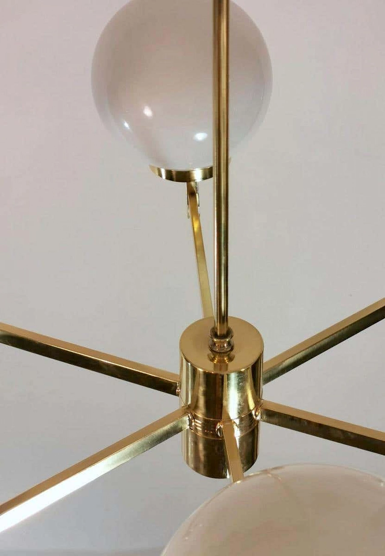 Stilnovo chandelier in brass and opaline glass, 60s 1194466