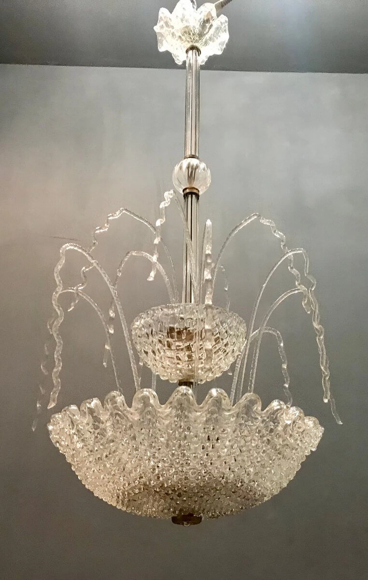 Ercole Barovier Art Deco Murano Glass Waterfall Chandelier, 50s 1194634