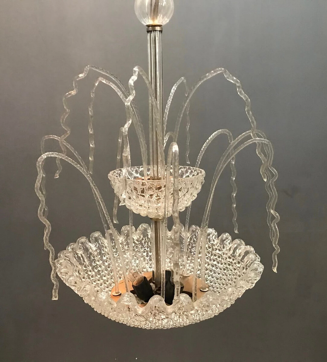 Ercole Barovier Art Deco Murano Glass Waterfall Chandelier, 50s 1194635