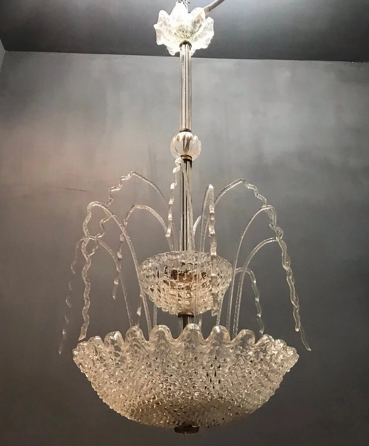 Ercole Barovier Art Deco Murano Glass Waterfall Chandelier, 50s 1194636