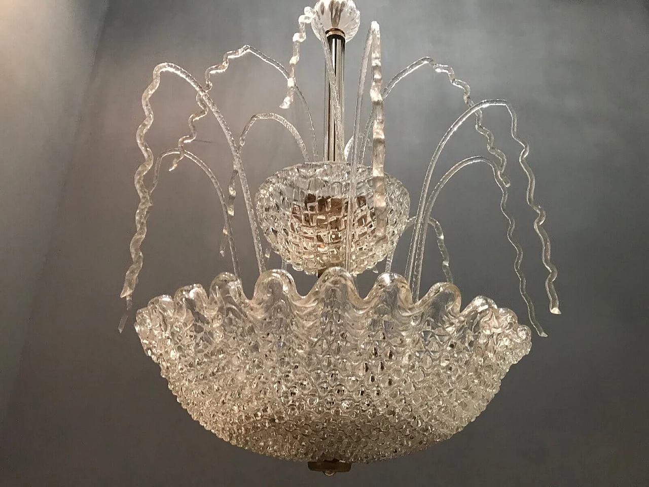 Ercole Barovier Art Deco Murano Glass Waterfall Chandelier, 50s 1194637