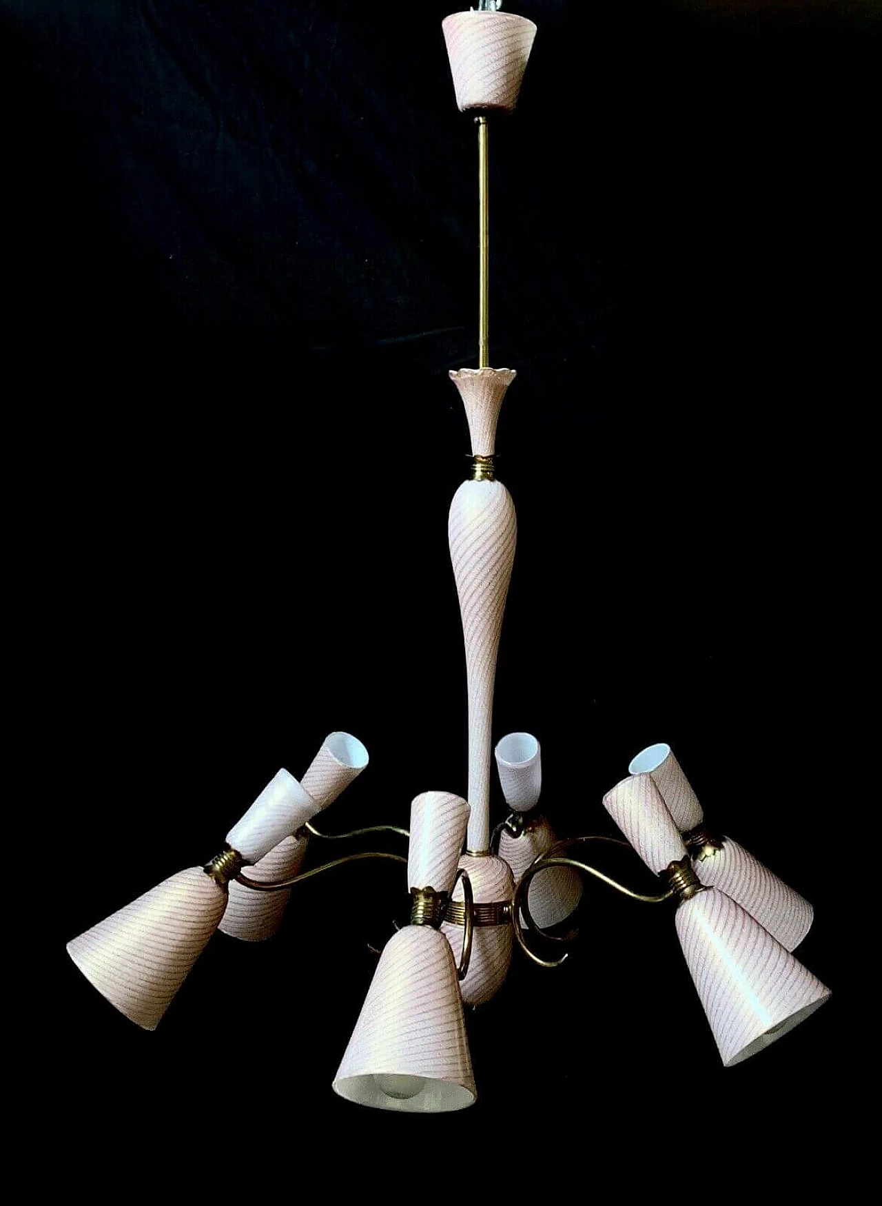 Lampadario in vetro di Murano e ottone di Barovier, anni '50 1203356