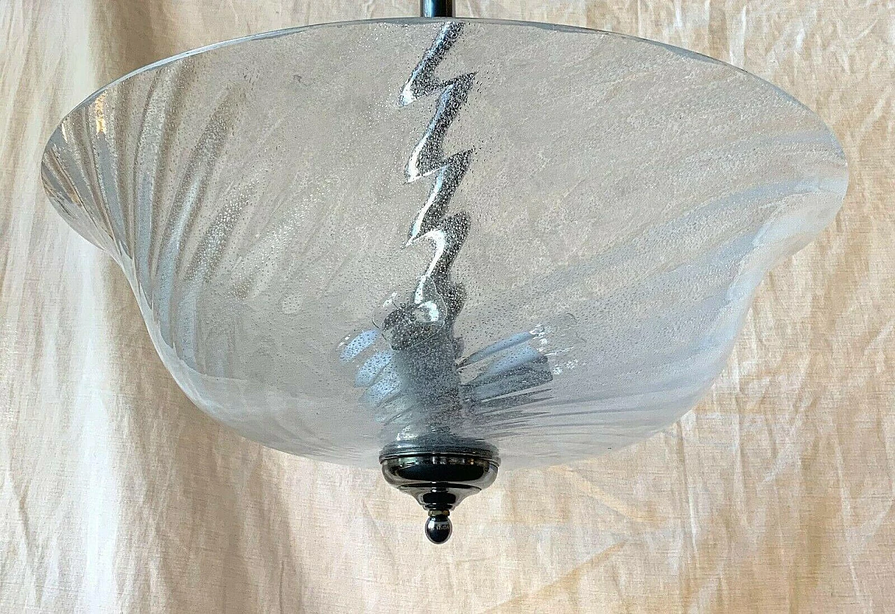 Lampadario in vetro e metallo cromato di Mazzega, anni '70 1204266