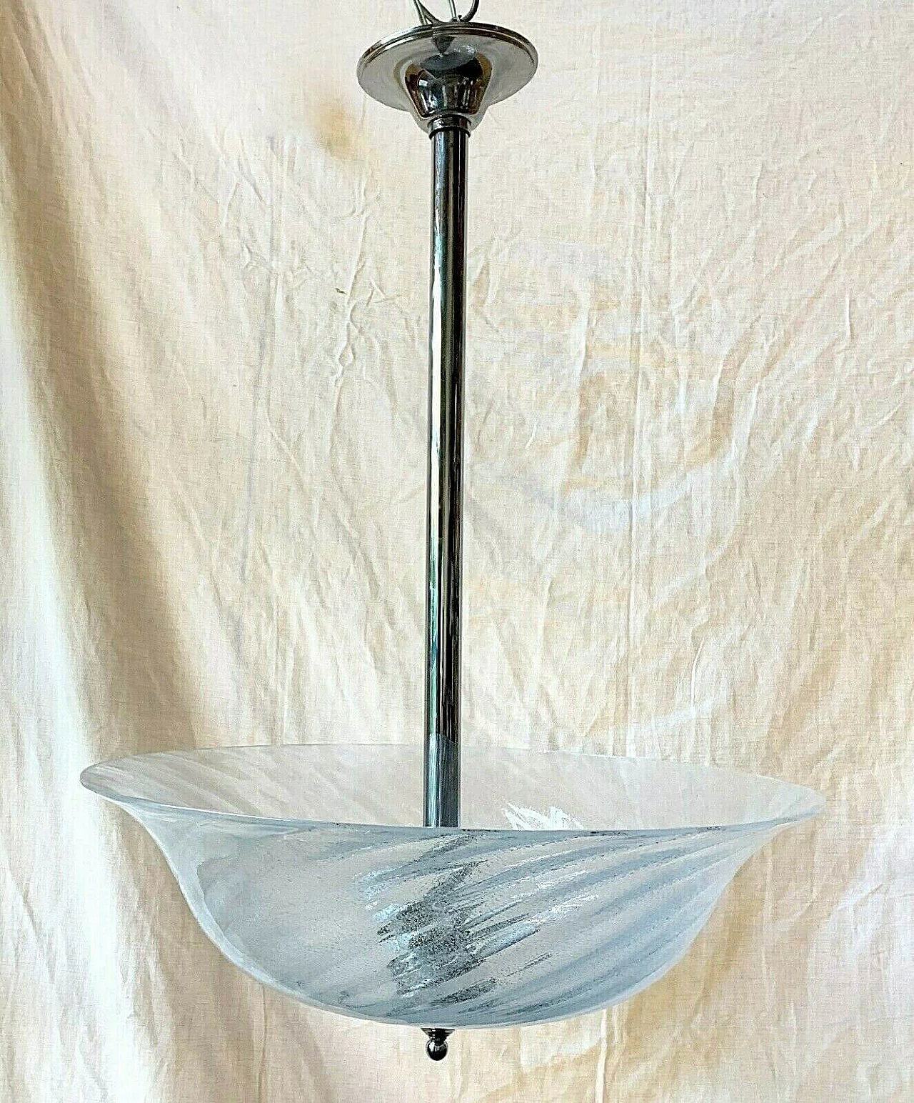 Lampadario in vetro e metallo cromato di Mazzega, anni '70 1204267