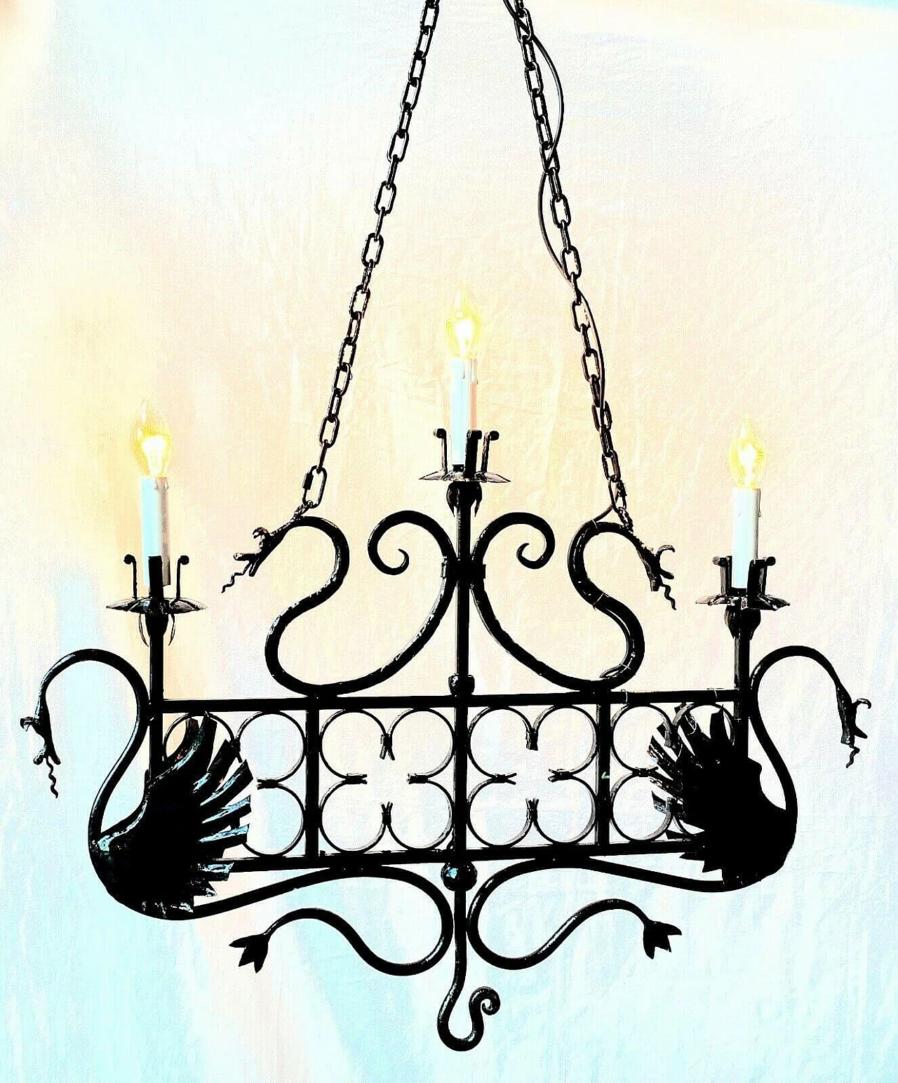 Pair of wrought iron chandeliers, 40s 1204631