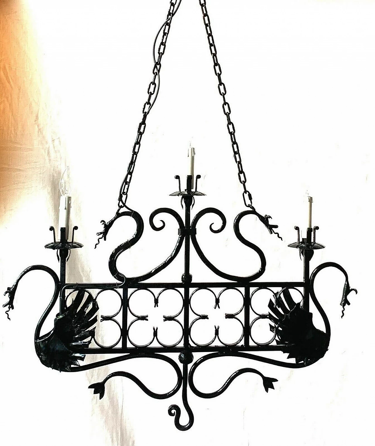 Pair of wrought iron chandeliers, 40s 1204633