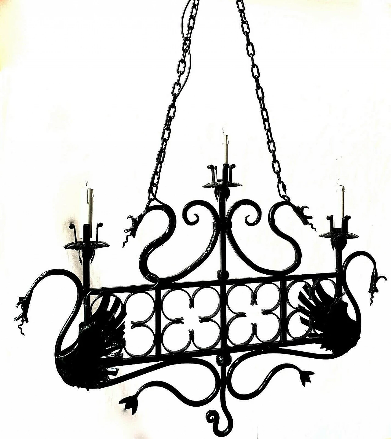 Pair of wrought iron chandeliers, 40s 1204634