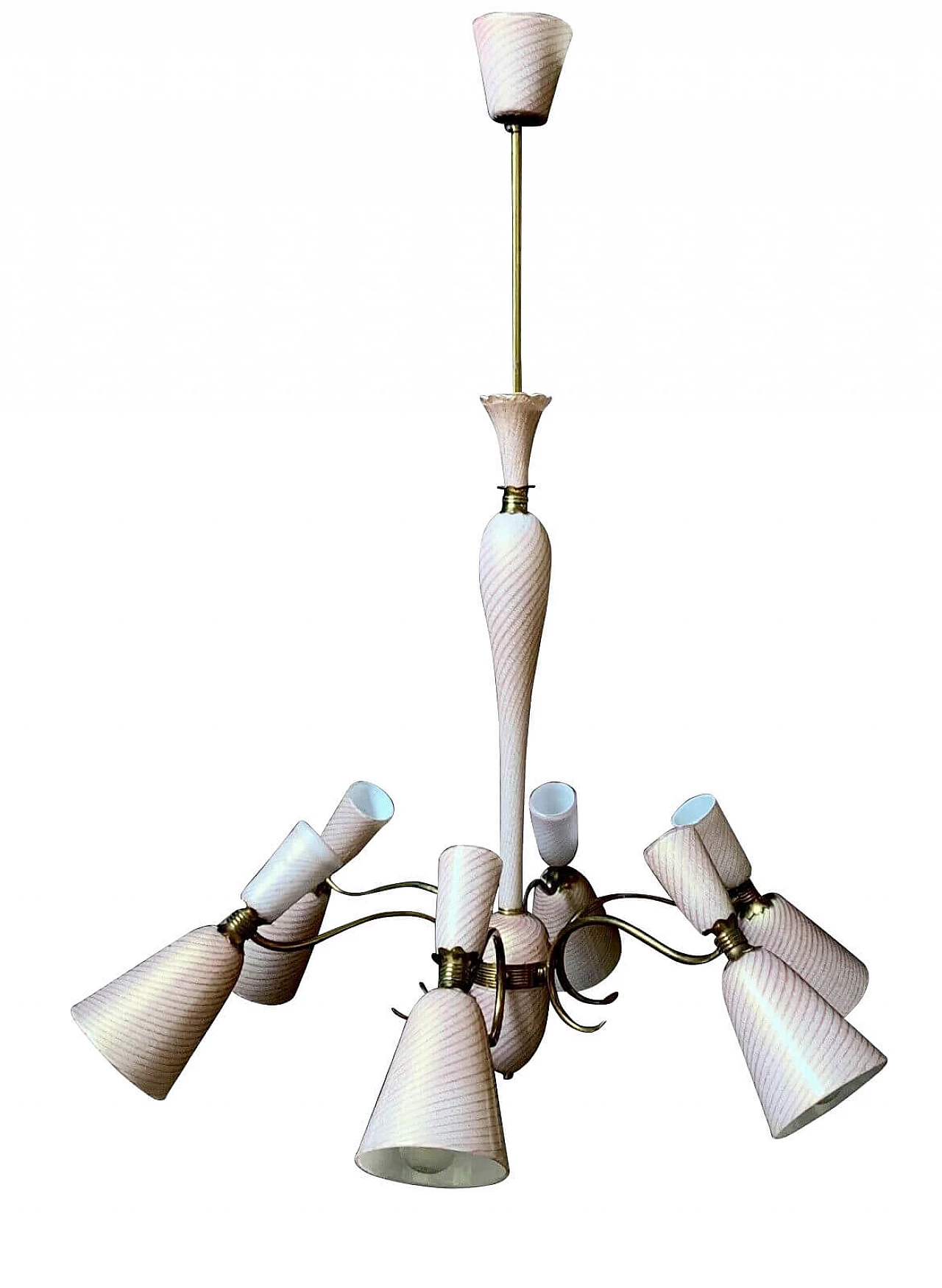 Lampadario in vetro di Murano e ottone di Barovier, anni '50 1206394