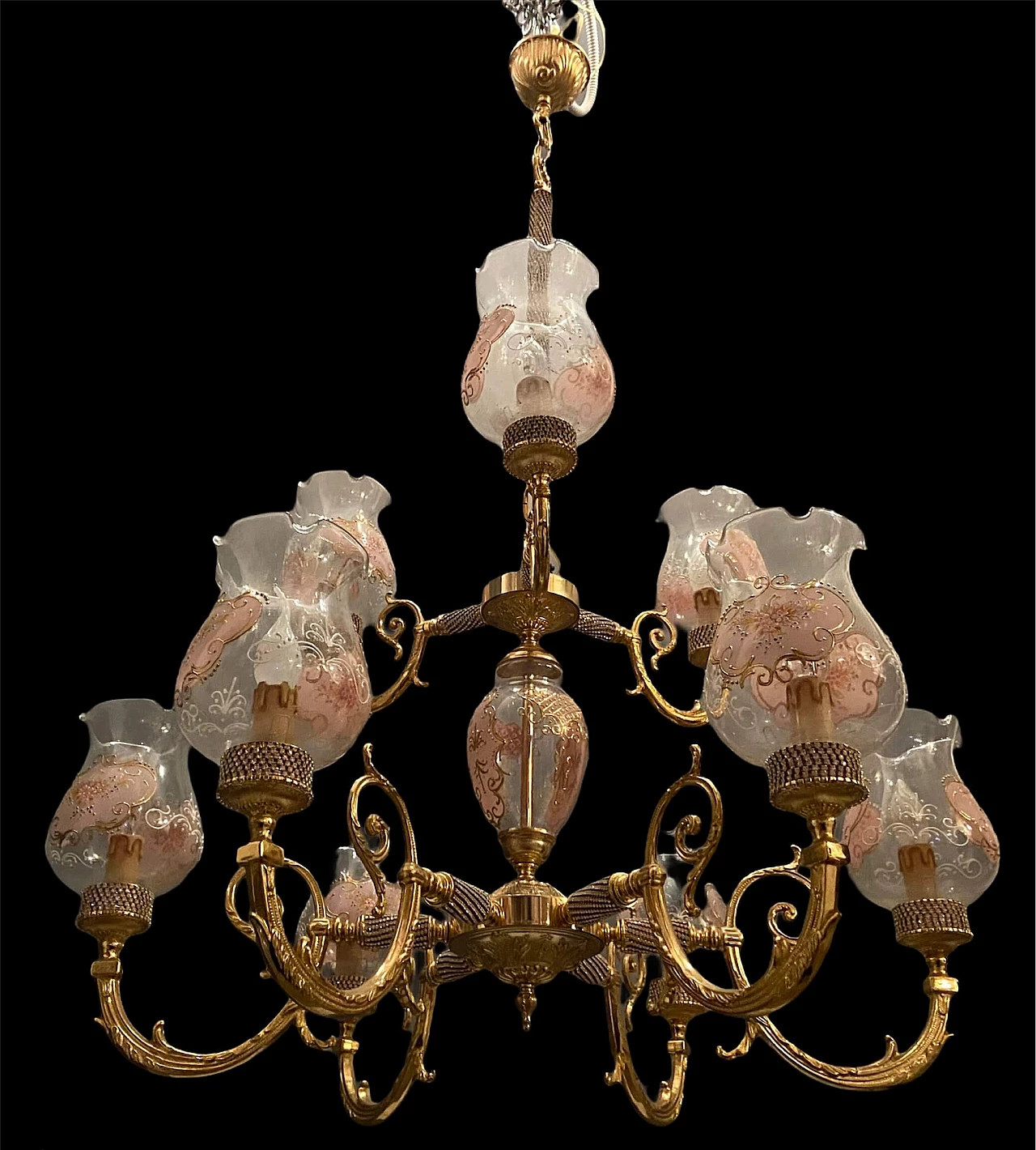 Baroque style chandelier in Murano glass and brass by Rosa Perla, 60s 1208173