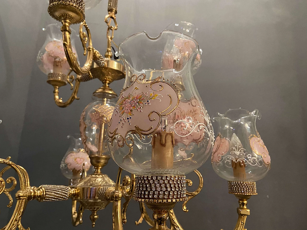 Baroque style chandelier in Murano glass and brass by Rosa Perla, 60s 1208174