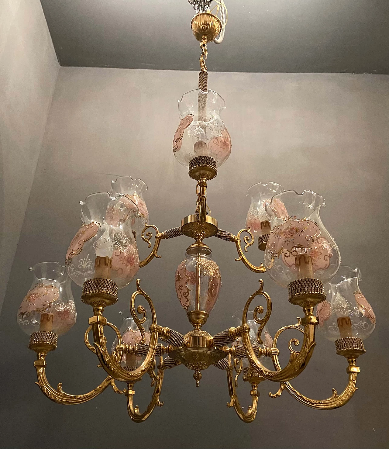 Baroque style chandelier in Murano glass and brass by Rosa Perla, 60s 1208175