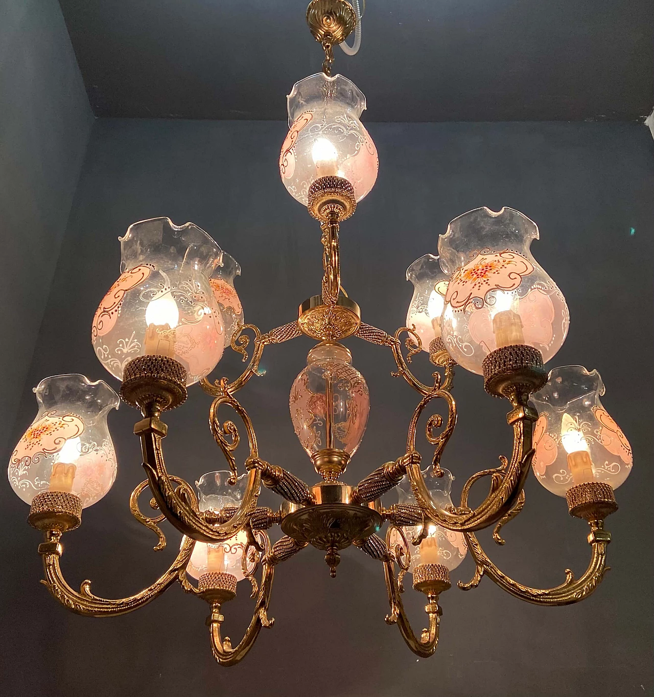 Baroque style chandelier in Murano glass and brass by Rosa Perla, 60s 1208178