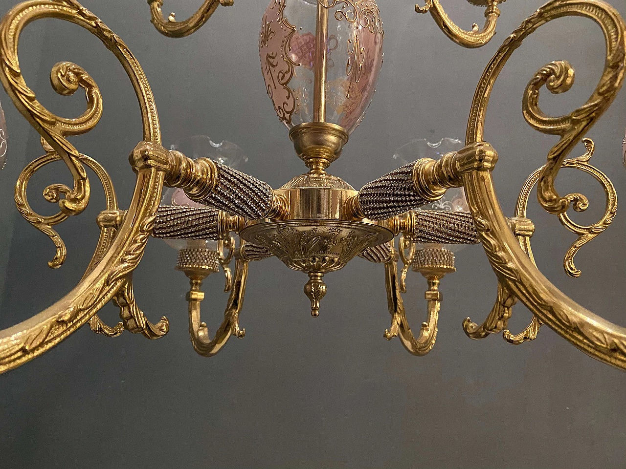 Baroque style chandelier in Murano glass and brass by Rosa Perla, 60s 1208180