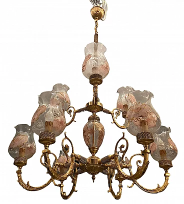 Baroque style chandelier in Murano glass and brass by Rosa Perla, 60s