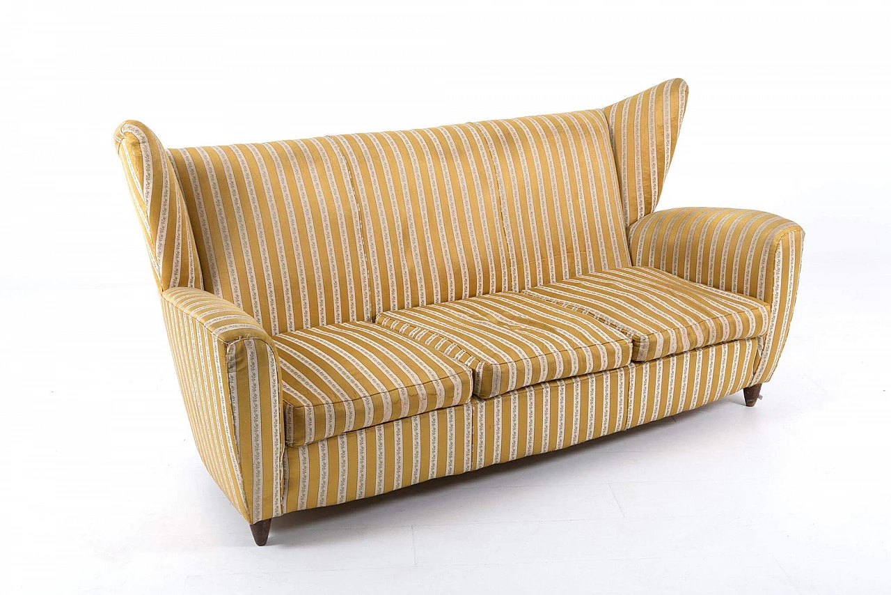 Three seater sofa in wood and fabric by Paolo Buffa, 50s 1211706