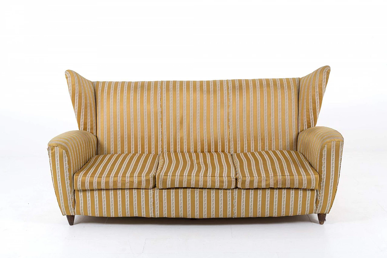 Three seater sofa in wood and fabric by Paolo Buffa, 50s 1211707